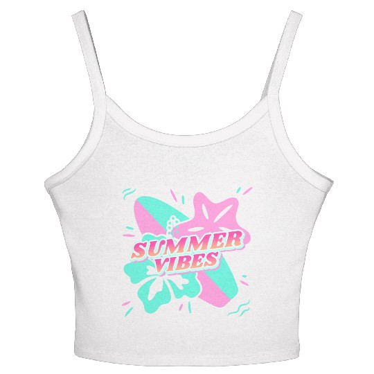 Summer Vibes - Beach, surf, hibiscus and starfish Women's Spaghetti Strap Tank Top