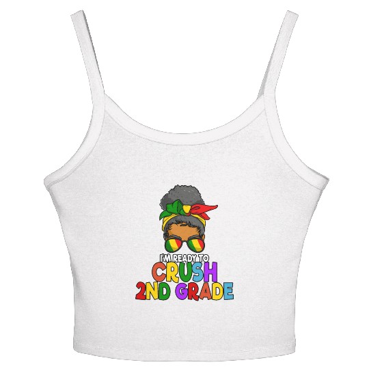 Juneteenth Messy Bun I'm Ready To Crush 2nd Grade Women's Spaghetti Strap Tank Top