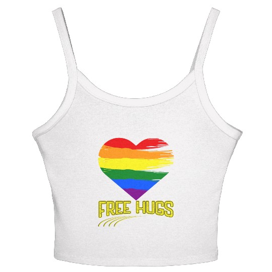 Free Hugs - Heart Festival Love LGBT Pride Rainbow Women's Spaghetti Strap Tank Top