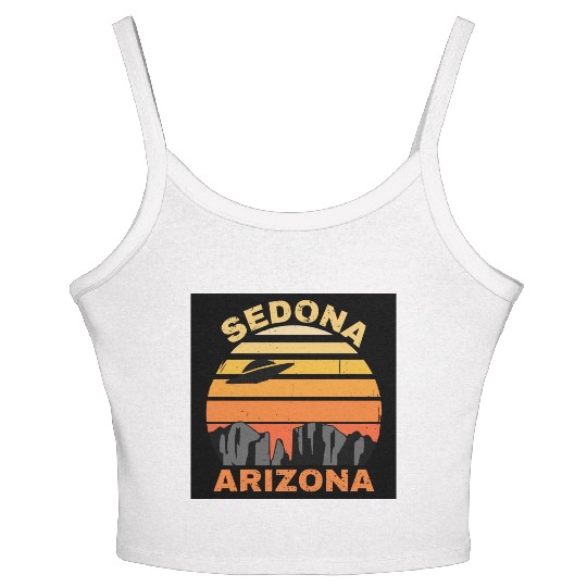 Sedona Arizonna Retro Sunset and UFO Women's Spaghetti Strap Tank Top