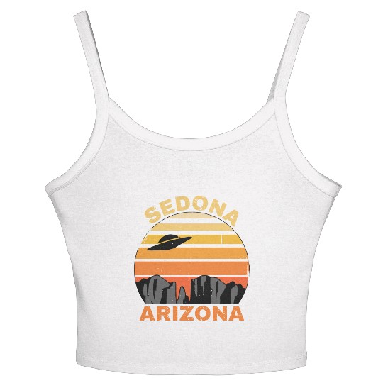 Sedona Arizonna Retro Sunset and UFO Women's Spaghetti Strap Tank Top