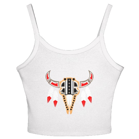 Native American Buffalo Skull for Tribal Art Lover Women's Spaghetti Strap Tank Top