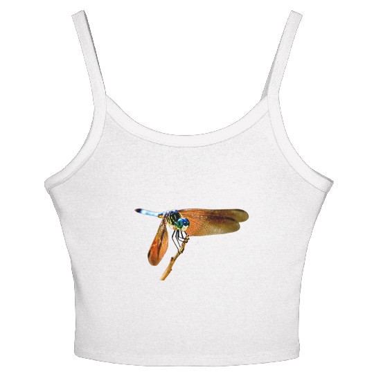 Colorful dragonfly on a branch Women's Spaghetti Strap Tank Top
