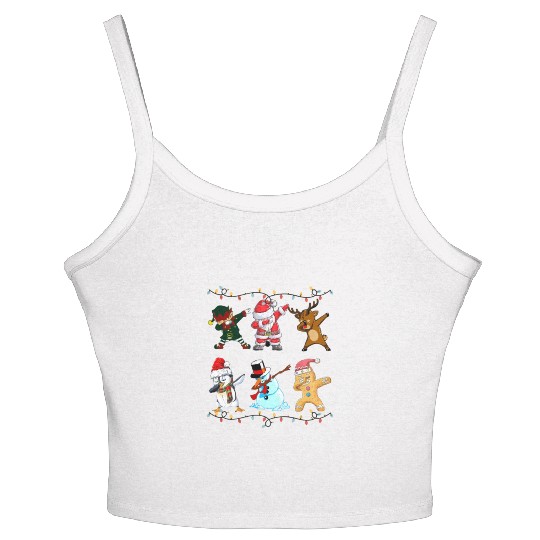 Funny Cute Dabbing Santa Elf Friends Christmas Mem Women's Spaghetti Strap Tank Top