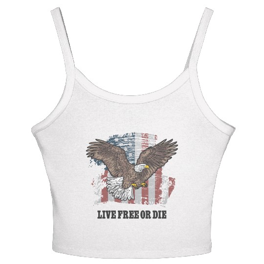 Live Free or Die - Bald Eagle - Grunge American Fl Women's Spaghetti Strap Tank Top