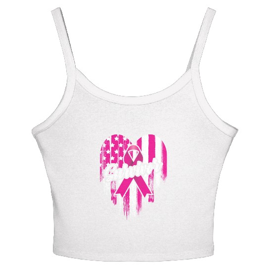 Breast Cancer Survivor Pink Ribbon American Flag Women's Spaghetti Strap Tank Top