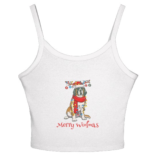 Christmas Saint Bernard Dog Holiday Lights Merry W Women's Spaghetti Strap Tank Top