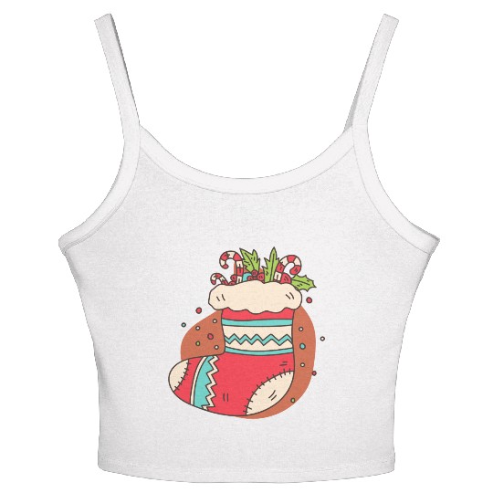 christmas sock with candy canes Women's Spaghetti Strap Tank Top