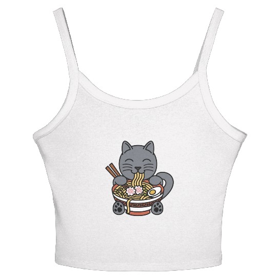 British Shorthair Cat Ramen Noodles Women's Spaghetti Strap Tank Top