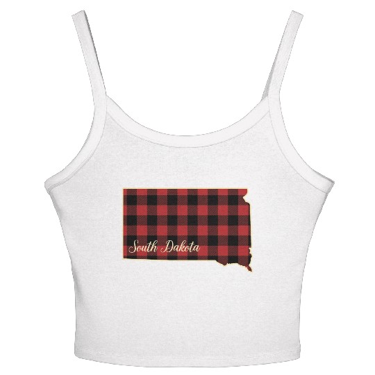 South Dakota Buffalo Plaid Silhouette Home State Women's Spaghetti Strap Tank Top