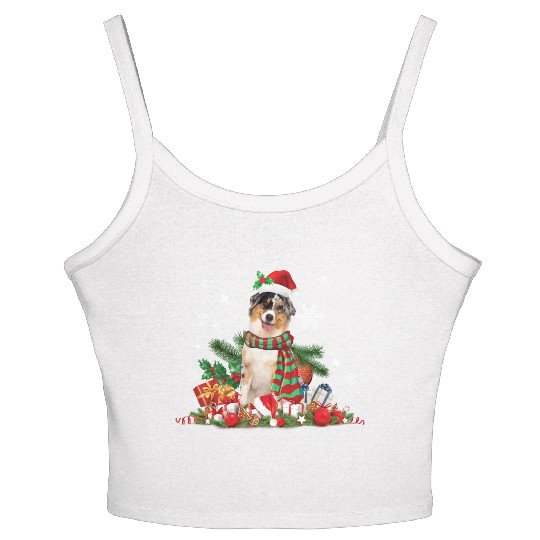 Christmas Australian Shepherd, Aussie dog Women's Spaghetti Strap Tank Top