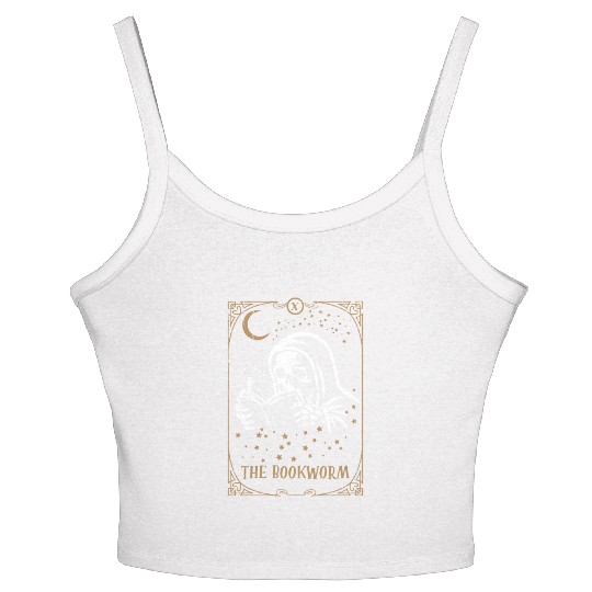 Skeleton Bookworm Tarot Card Occult Club Gothic Women's Spaghetti Strap Tank Top
