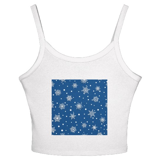 Modern Navy Blue Snowflakes Pattern Women's Spaghetti Strap Tank Top