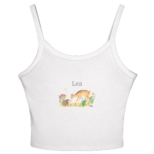 Forest Animal Deer Hedgehog Flowers Name Lea Women's Spaghetti Strap Tank Top