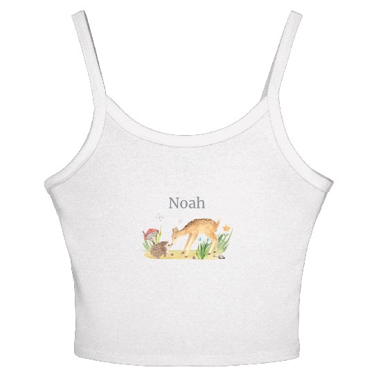 Forest Animal Deer Hedgehog Flowers Name Noah Women's Spaghetti Strap Tank Top