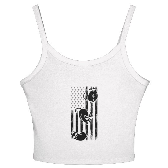 Cat US Flag Patriotic Cat Lover Cats America Flag Women's Spaghetti Strap Tank Top