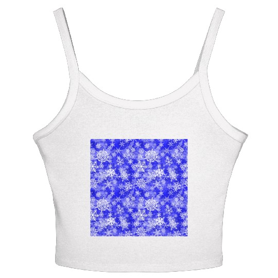 Navy Blue White Snowflakes Pattern Women's Spaghetti Strap Tank Top