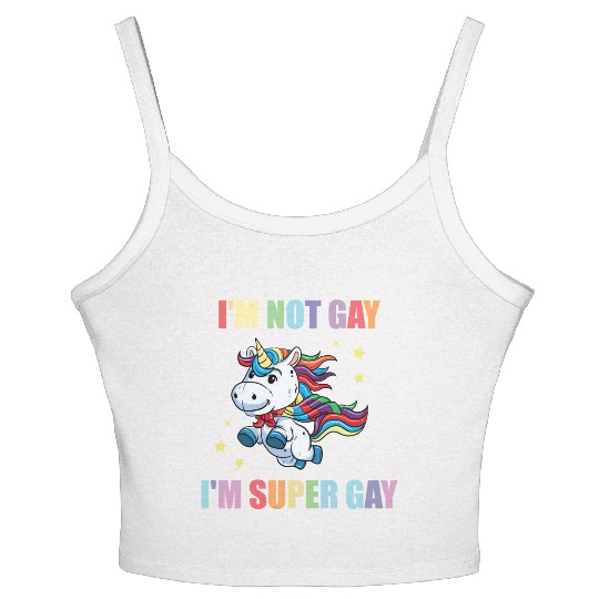 LGBT Funny Rainbow Unicorn Super Gay Lesbian Pride Women's Spaghetti Strap Tank Top