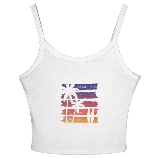 Cool Saint Lucia Surfing Fan Beach Palm Tree Women's Spaghetti Strap Tank Top