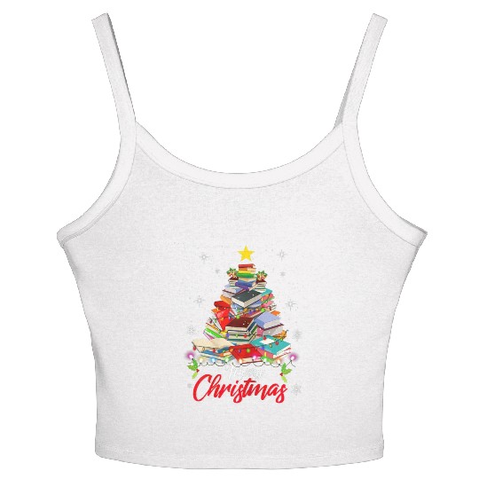 Merry Christmas Tree Love Reading Books Librarian Women's Spaghetti Strap Tank Top