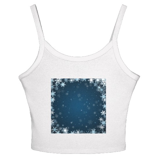Navy Blue White Snowflakes Pattern Women's Spaghetti Strap Tank Top