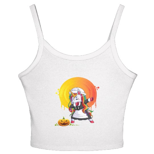 Halloween Unicorn Pony Magical Fantasy Dabbing Women's Spaghetti Strap Tank Top