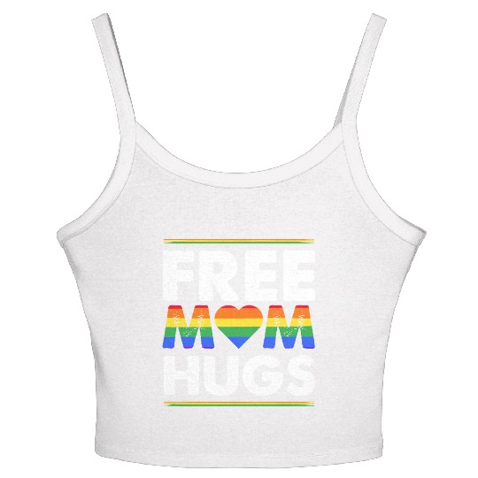 Free Mom Hugs Rainbow Parade Pride Month LGBTQ Women's Spaghetti Strap Tank Top