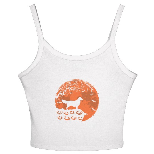 Golden Retriever And Moon Halloween Funny Dog Love Women's Spaghetti Strap Tank Top