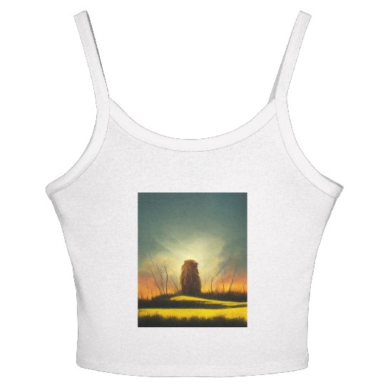Lion meditate on sunrise, painting Women's Spaghetti Strap Tank Top