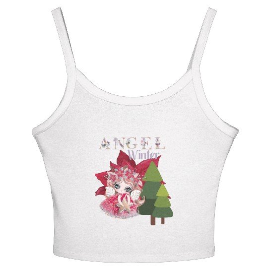 Winter Angel Christmas Tree Poinsettia Women's Spaghetti Strap Tank Top