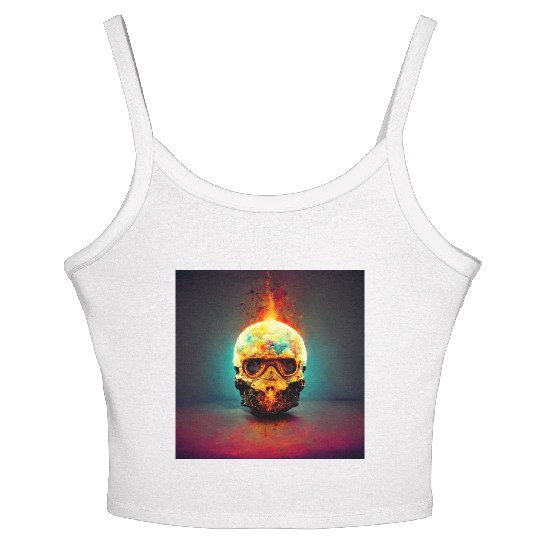 Extremely Realistic Skull in Abstract Art Women's Spaghetti Strap Tank Top