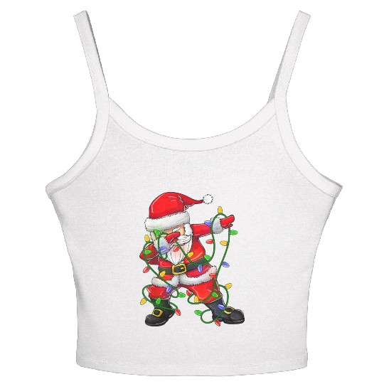 Dabbing Santa Women's Spaghetti Strap Tank Top for Boys Girls Christmas Tree