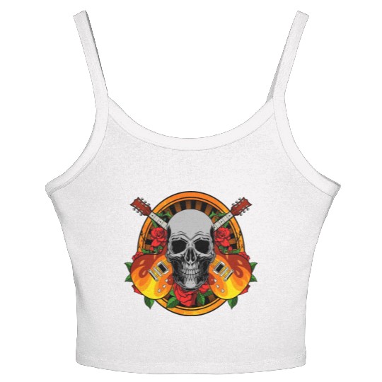 Skeleton Roses withElectric Guitar Women's Spaghetti Strap Tank Top