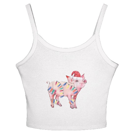 Santa Pig Christmas Lights Pig Lover Christmas Women's Spaghetti Strap Tank Top
