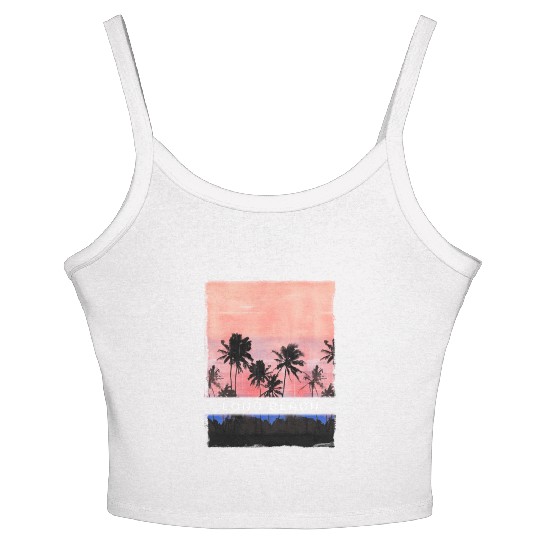 Long Beach California Vacation Souvenir Palm Tree Women's Spaghetti Strap Tank Top