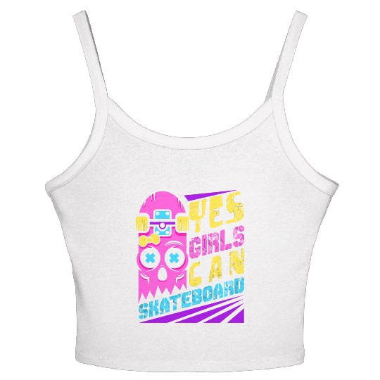Yes Girls Can Skateboard Skateboarder Skater Girl Women's Spaghetti Strap Tank Top