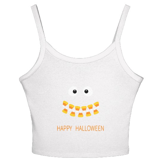 Cute Candy Corn Face For Halloween Costume Women's Spaghetti Strap Tank Top
