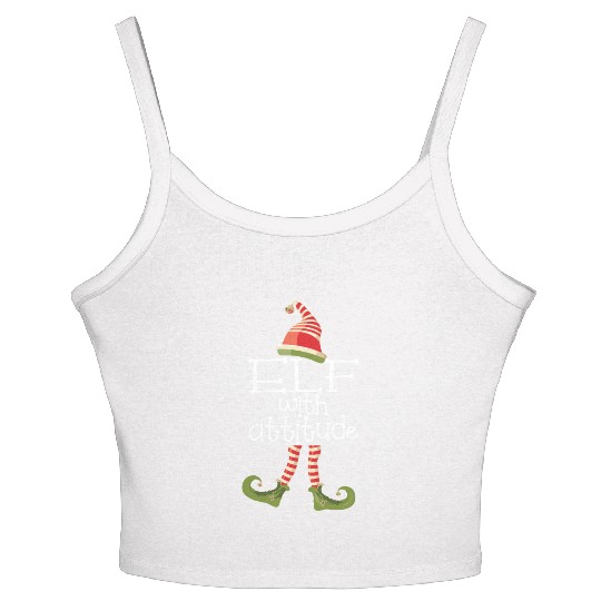 Funny Elf Christmas Matching Family Elf With Attit Women's Spaghetti Strap Tank Top