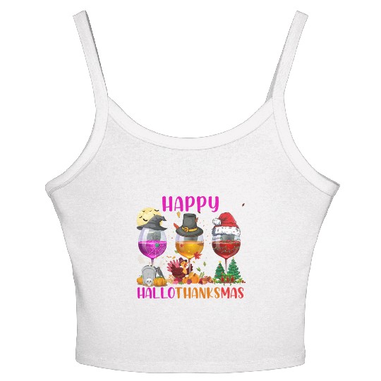 Happy Hallothanksmas Wine Lover Halloween Thankful Women's Spaghetti Strap Tank Top