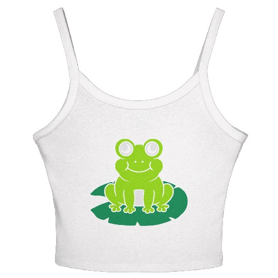 Cute frog sitting water lily Women's Spaghetti Strap Tank Top