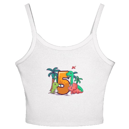 5th Birthday Trex Triceratops Dinosaur 5 Year Women's Spaghetti Strap Tank Top