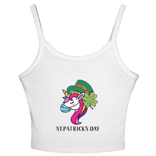 Toddler Girls St Patricks Day Rainbow Unicorn Face Women's Spaghetti Strap Tank Top