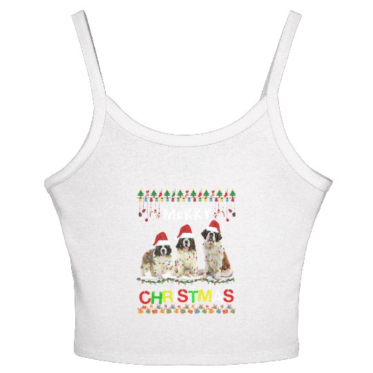 Saint Bernard Christmas Tree Light Pajama Xmas Dog Women's Spaghetti Strap Tank Top