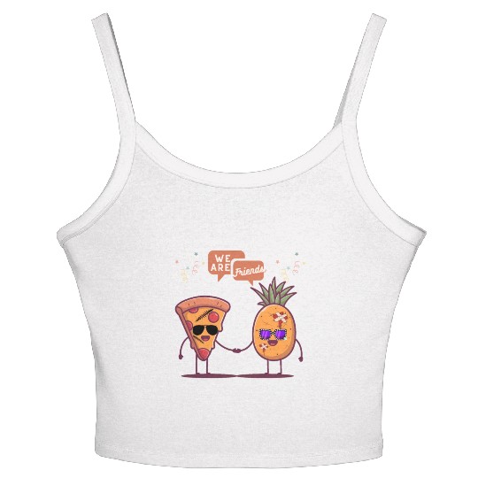 Pizza and Pineapple are friends funny design Women's Spaghetti Strap Tank Top