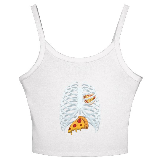 Funny PIzza Skeleton Rib Cage Halloween Costume Women's Spaghetti Strap Tank Top