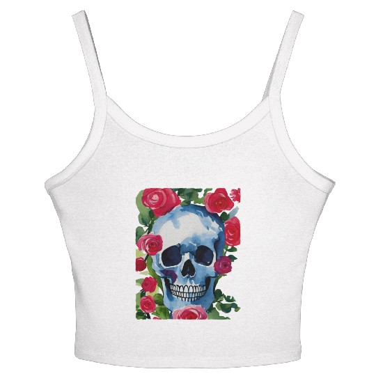 Skull and Roses - Garden Of Roses Women's Spaghetti Strap Tank Top