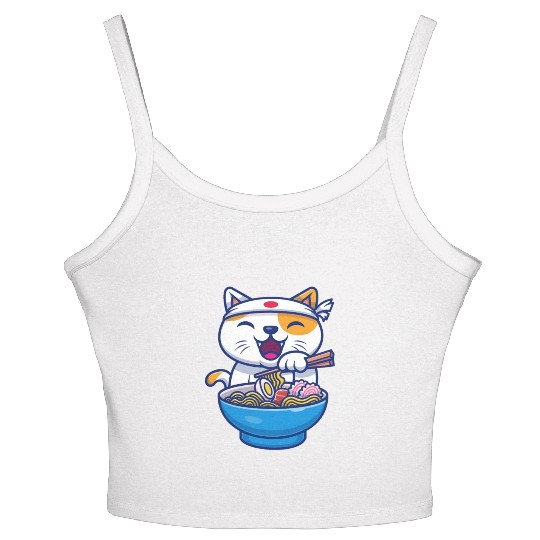 Ramen Cute Cat Japan Kawaii Women's Spaghetti Strap Tank Top