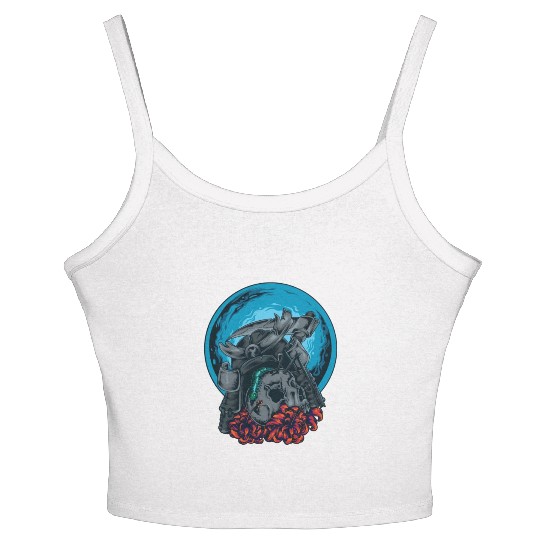Death Skull Samurai Warrior Arrow Bug Moon Flowers Women's Spaghetti Strap Tank Top