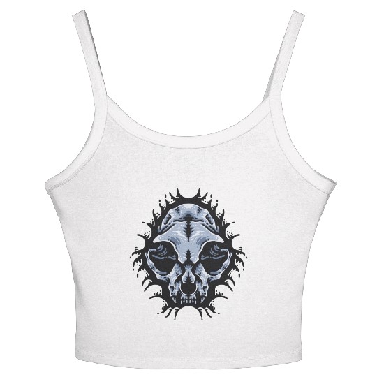 Cat Skull Bursting out gray scale oddities Women's Spaghetti Strap Tank Top