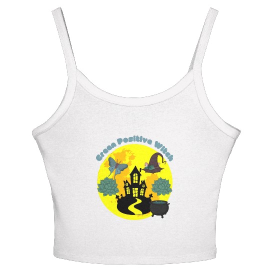 Halloween Green Positive Witch Hat Women's Spaghetti Strap Tank Top